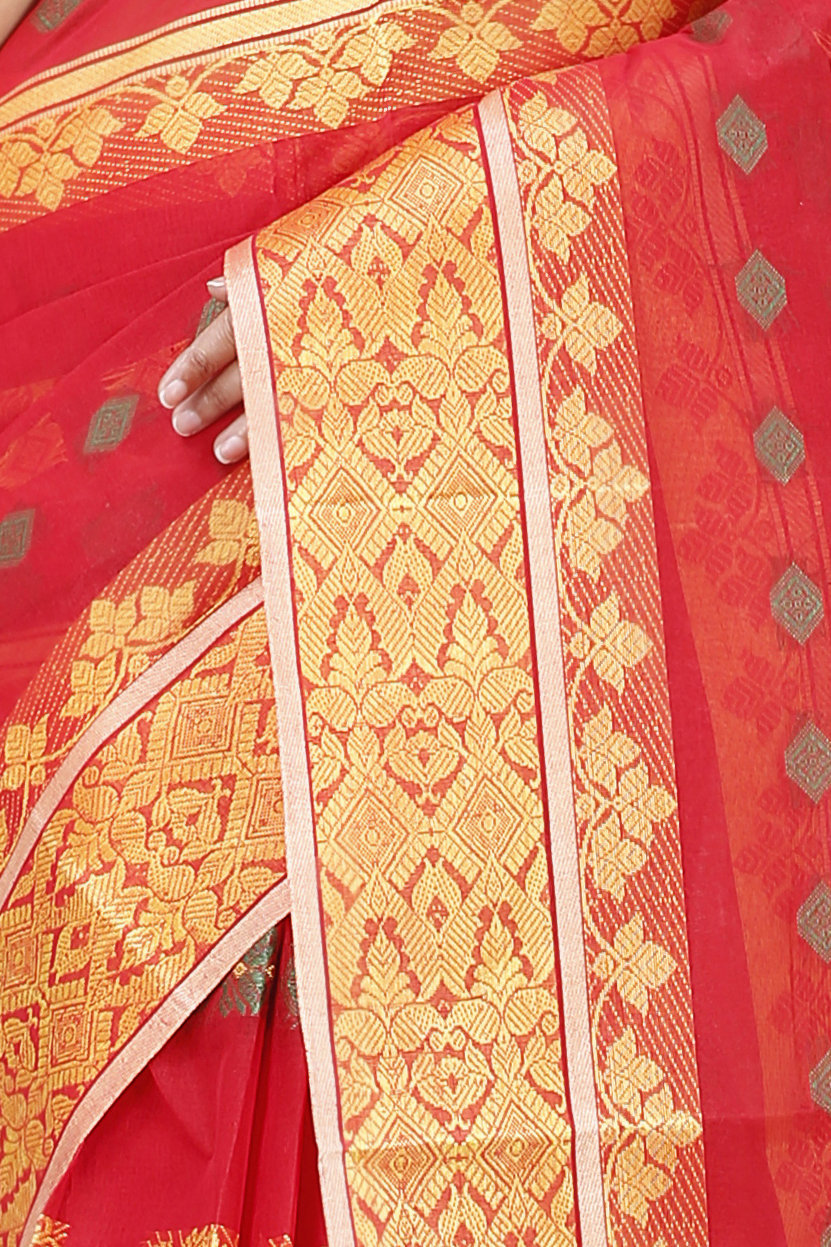 Red Pure Cotton Ghusoon Tant Saree (948)